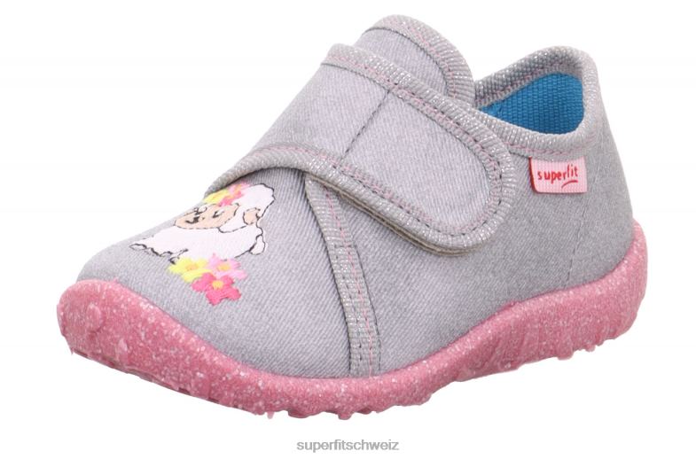 Babys Hausschuhe 44B2D100 Superfit spotty - Slipper mit Klettverschluss grau weiß