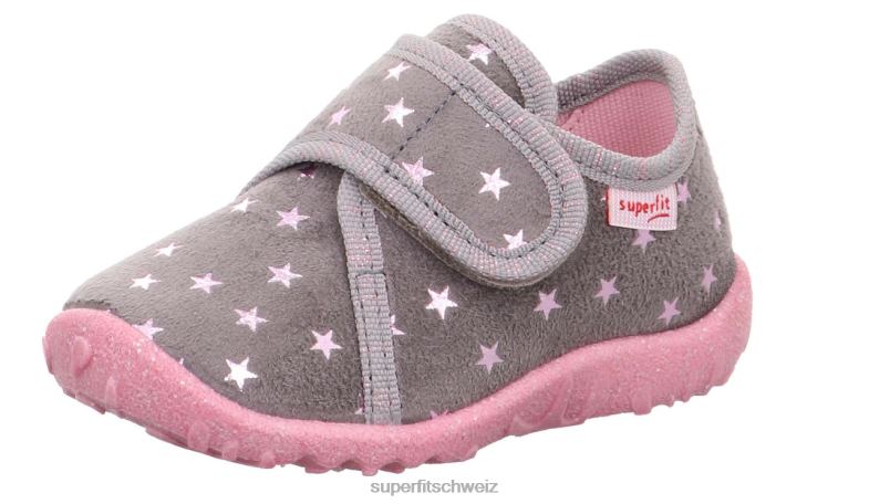 Babys Hausschuhe 44B2D109 Superfit spotty - Slipper mit Klettverschluss grau