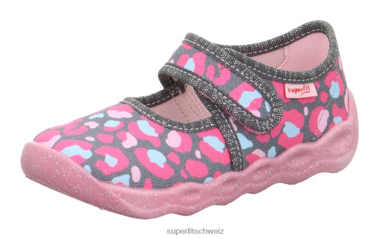 Babys Hausschuhe 44B2D10 Superfit bubble - Slipper mit Klettverschluss grau/mehrfarbig