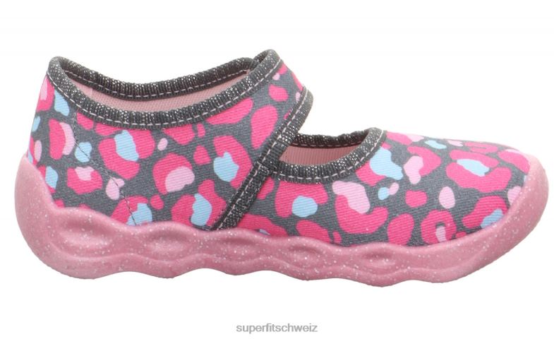 Babys Hausschuhe 44B2D10 Superfit bubble - Slipper mit Klettverschluss grau/mehrfarbig