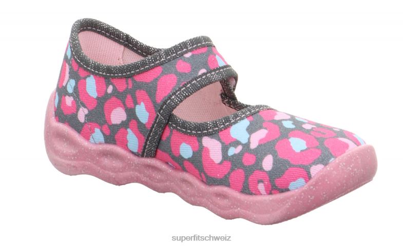 Babys Hausschuhe 44B2D10 Superfit bubble - Slipper mit Klettverschluss grau/mehrfarbig