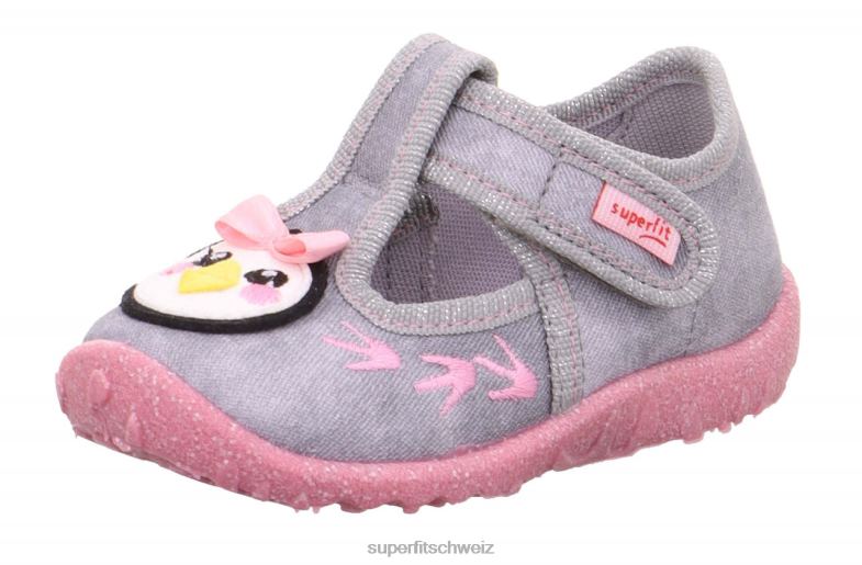 Babys Hausschuhe 44B2D112 Superfit spotty - Slipper mit Klettverschluss grau/mehrfarbig
