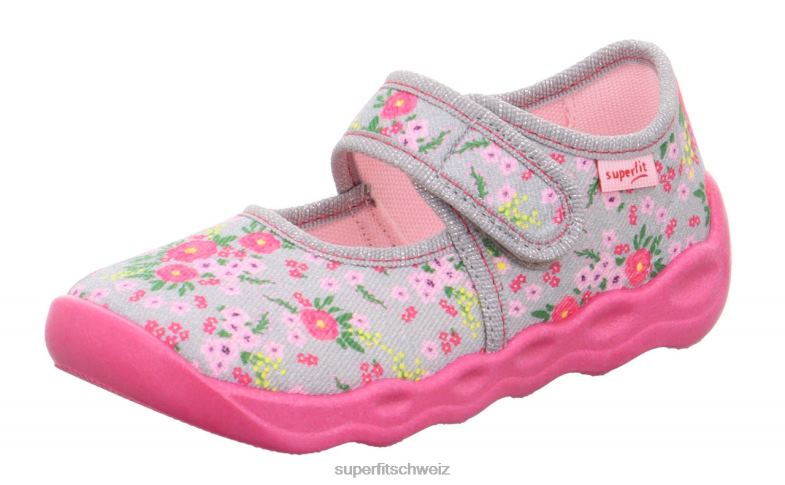 Babys Hausschuhe 44B2D117 Superfit bubble - Slipper mit Klettverschluss grau/mehrfarbig