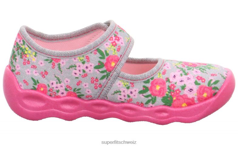 Babys Hausschuhe 44B2D117 Superfit bubble - Slipper mit Klettverschluss grau/mehrfarbig