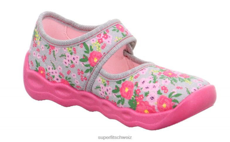 Babys Hausschuhe 44B2D117 Superfit bubble - Slipper mit Klettverschluss grau/mehrfarbig