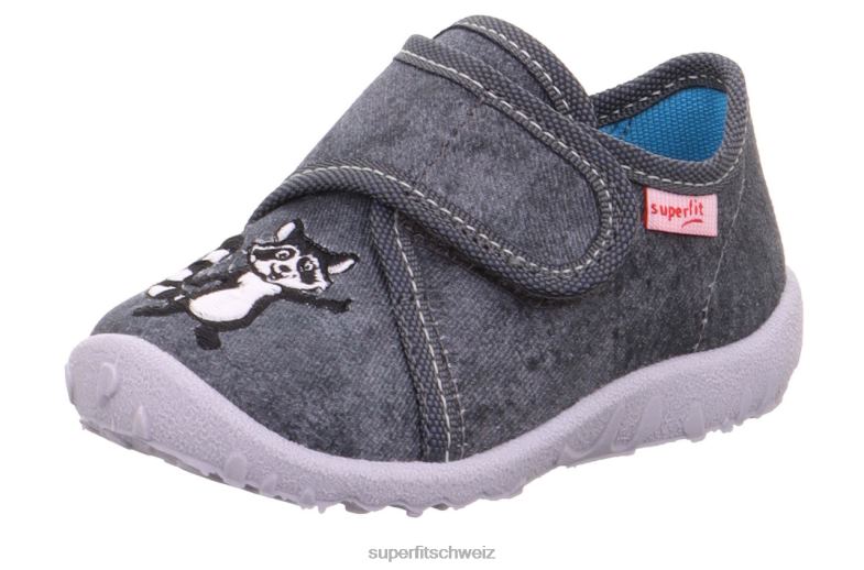 Babys Hausschuhe 44B2D121 Superfit spotty - Slipper mit Klettverschluss grau