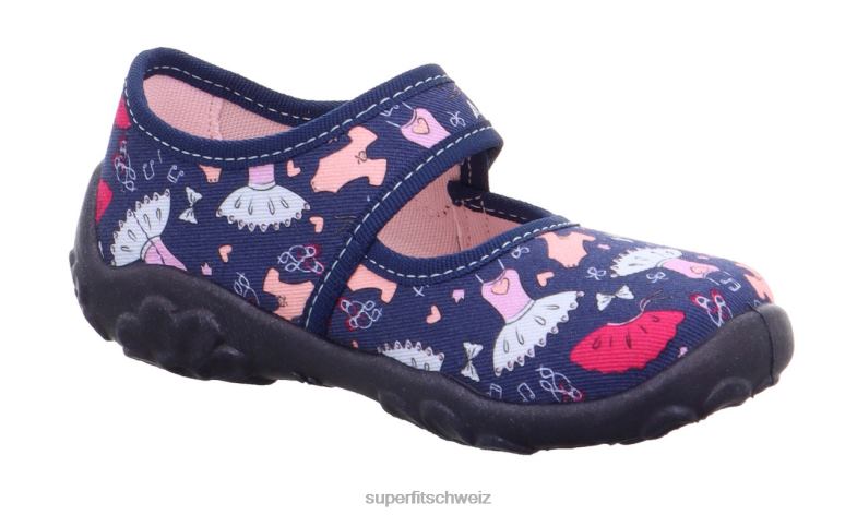 Babys Hausschuhe 44B2D123 Superfit bonny - Slipper mit Klettverschluss blau/mehrfarbig