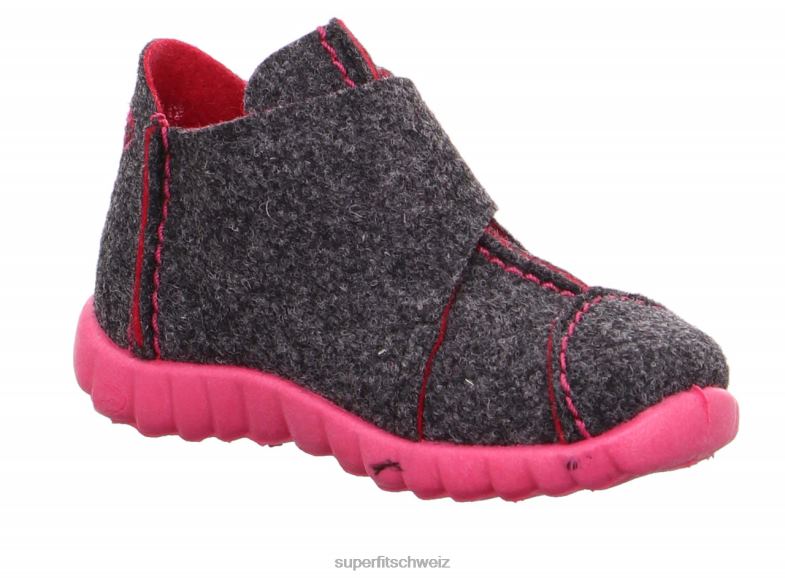 Babys Hausschuhe 44B2D127 Superfit happy - Slipper mit Klettverschluss grau/rosa