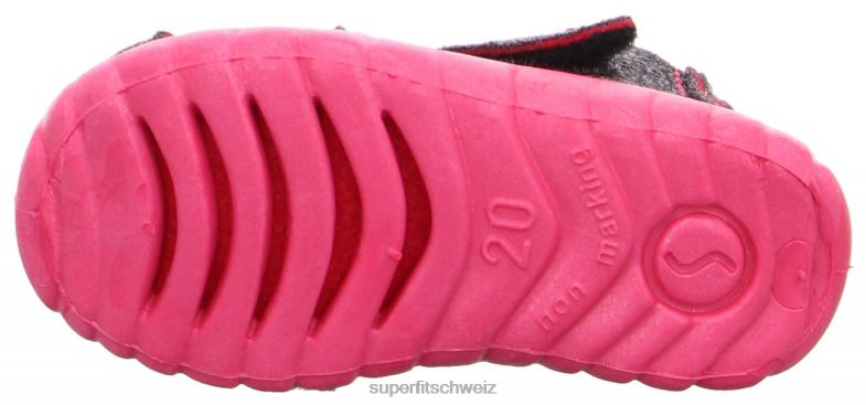 Babys Hausschuhe 44B2D127 Superfit happy - Slipper mit Klettverschluss grau/rosa