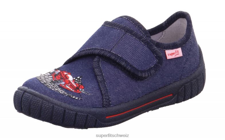 Babys Hausschuhe 44B2D129 Superfit bill - Slipper mit Klettverschluss Blau