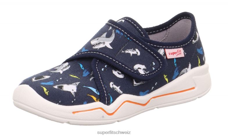 Babys Hausschuhe 44B2D12 Superfit benny - Slipper mit Klettverschluss blau/mehrfarbig