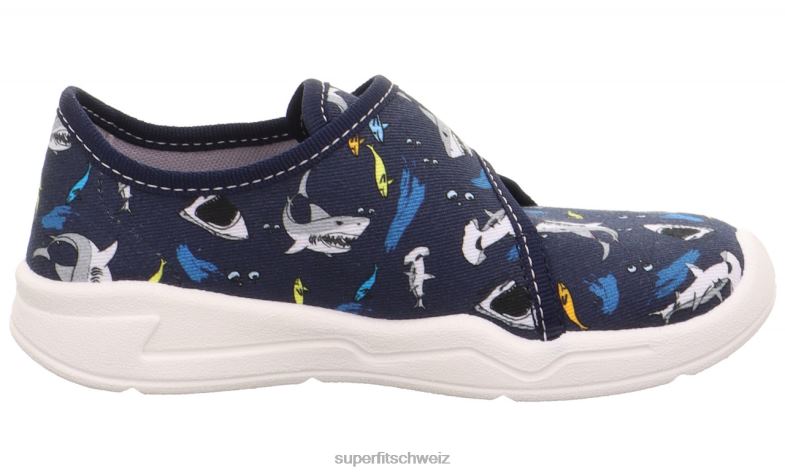 Babys Hausschuhe 44B2D12 Superfit benny - Slipper mit Klettverschluss blau/mehrfarbig