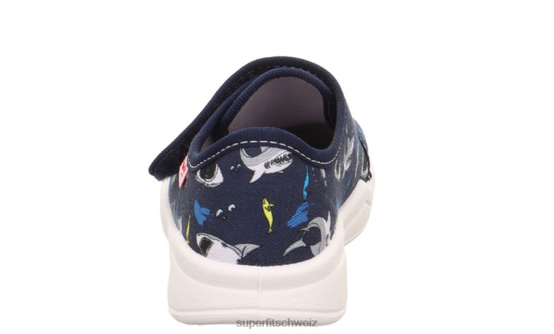 Babys Hausschuhe 44B2D12 Superfit benny - Slipper mit Klettverschluss blau/mehrfarbig