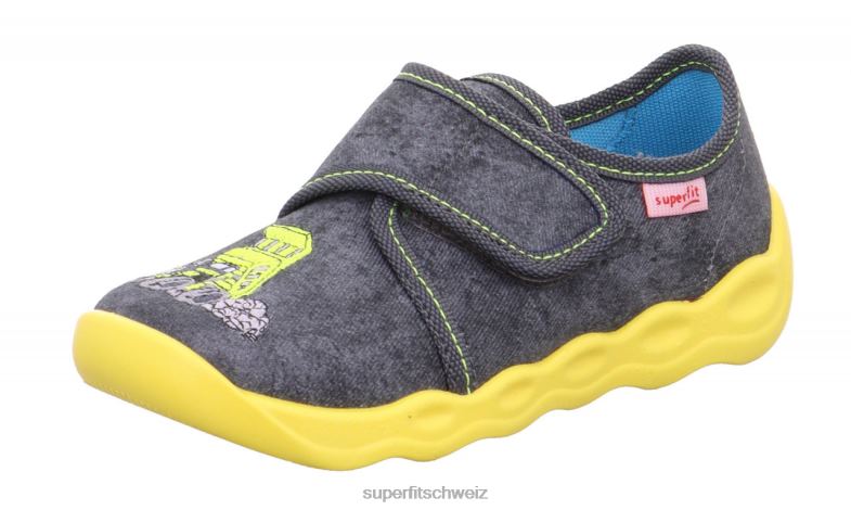 Babys Hausschuhe 44B2D130 Superfit bubble - Slipper mit Klettverschluss grau/mehrfarbig