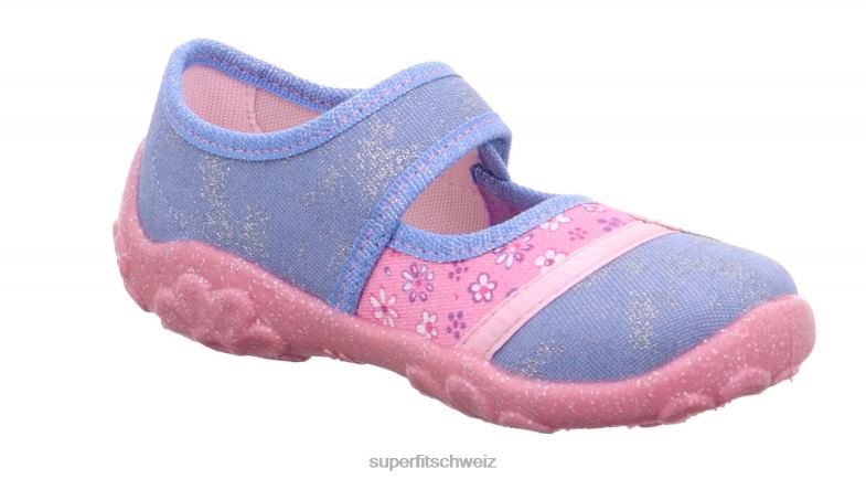 Babys Hausschuhe 44B2D131 Superfit bonny - Slipper mit Klettverschluss Blau Rosa