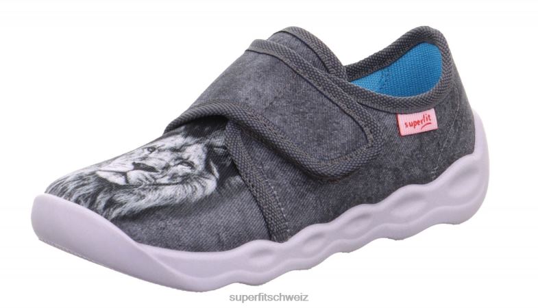 Babys Hausschuhe 44B2D136 Superfit bubble - Slipper mit Klettverschluss grau/mehrfarbig