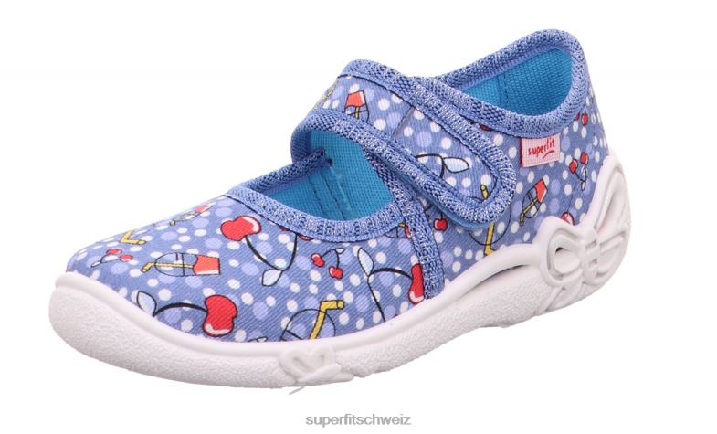 Babys Hausschuhe 44B2D13 Superfit belinda - Slipper mit Klettverschluss Blau Rot