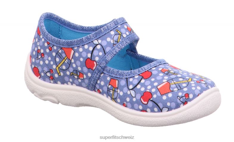 Babys Hausschuhe 44B2D13 Superfit belinda - Slipper mit Klettverschluss Blau Rot