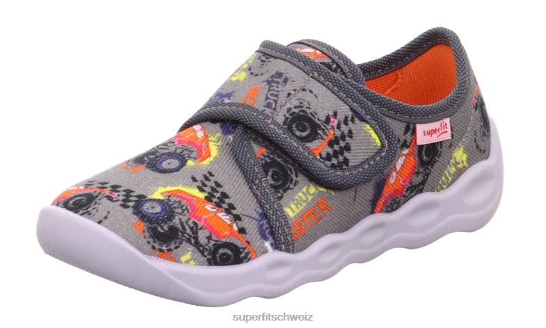 Babys Hausschuhe 44B2D148 Superfit bubble - Slipper mit Klettverschluss grau/mehrfarbig