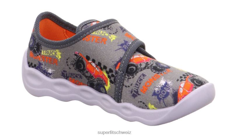 Babys Hausschuhe 44B2D148 Superfit bubble - Slipper mit Klettverschluss grau/mehrfarbig