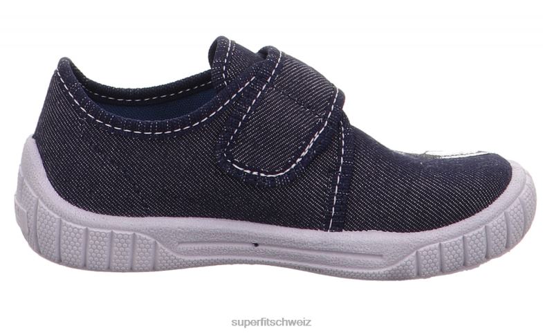 Babys Hausschuhe 44B2D14 Superfit bill - Slipper mit Klettverschluss Blau Weiss