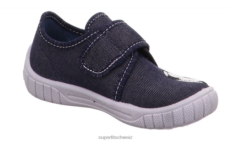 Babys Hausschuhe 44B2D14 Superfit bill - Slipper mit Klettverschluss Blau Weiss