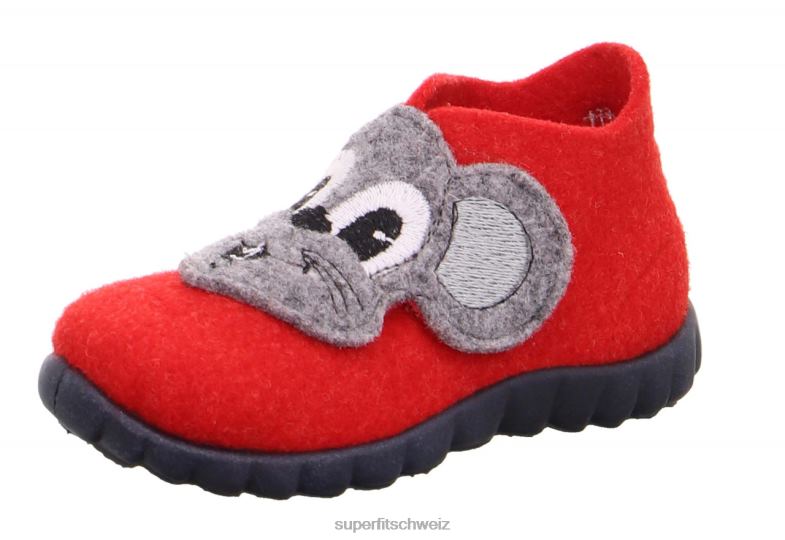 Babys Hausschuhe 44B2D156 Superfit happy - Slipper mit Klettverschluss rote Kombi