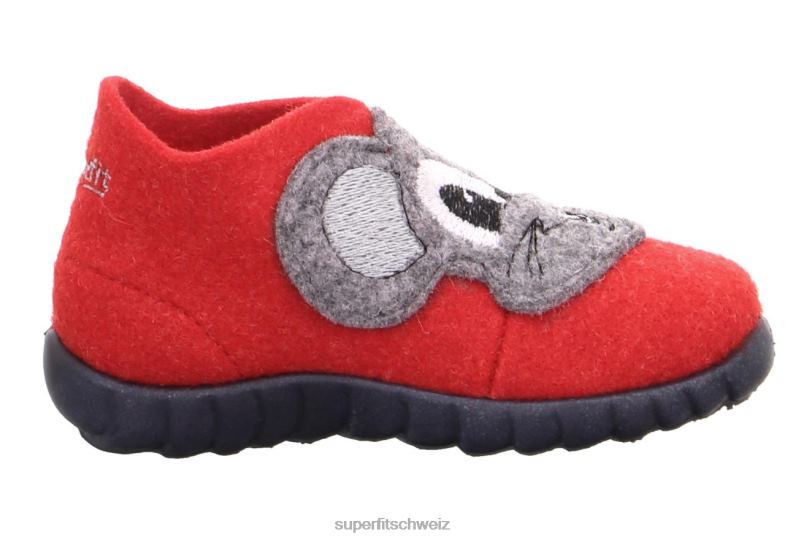 Babys Hausschuhe 44B2D156 Superfit happy - Slipper mit Klettverschluss rote Kombi