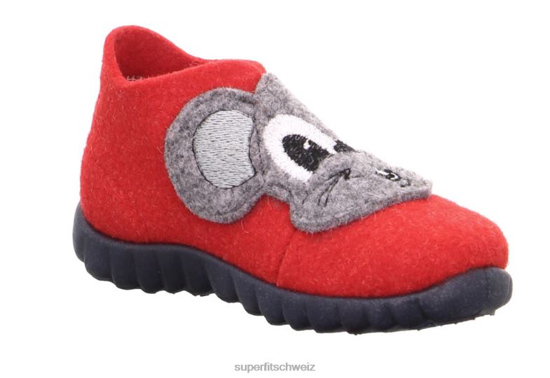 Babys Hausschuhe 44B2D156 Superfit happy - Slipper mit Klettverschluss rote Kombi