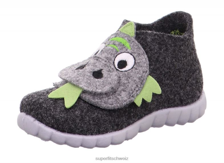 Babys Hausschuhe 44B2D157 Superfit happy - Slipper mit Klettverschluss Schwarz Grün