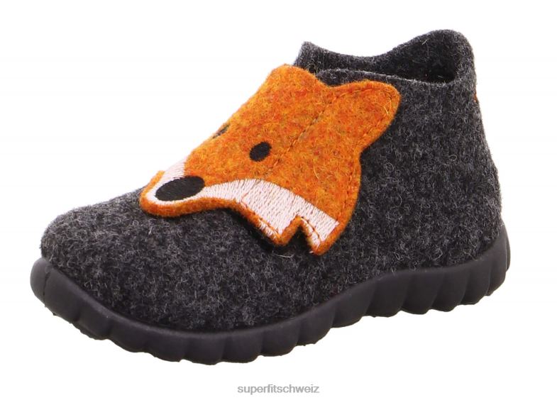 Babys Hausschuhe 44B2D158 Superfit happy - Slipper mit Klettverschluss Lavagna-Kombi