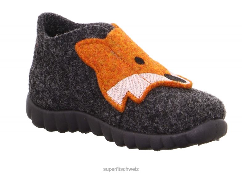 Babys Hausschuhe 44B2D158 Superfit happy - Slipper mit Klettverschluss Lavagna-Kombi