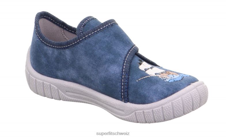 Babys Hausschuhe 44B2D15 Superfit bill - Slipper mit Klettverschluss Blau