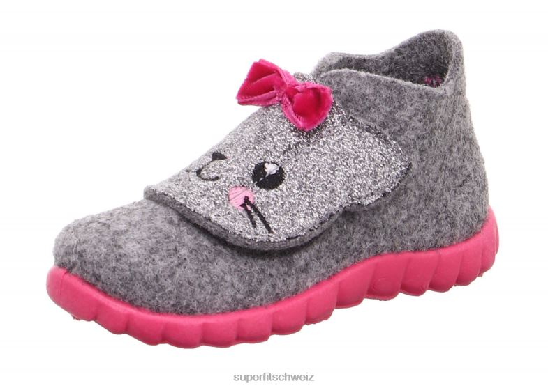 Babys Hausschuhe 44B2D160 Superfit happy - Slipper mit Klettverschluss hellgrau/rosa