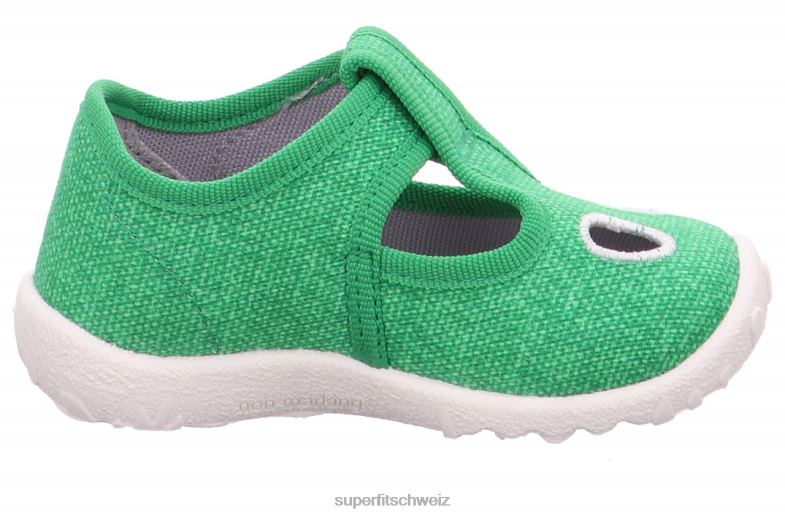 Babys Hausschuhe 44B2D16 Superfit spotty - Slipper mit Klettverschluss Grün Weiß