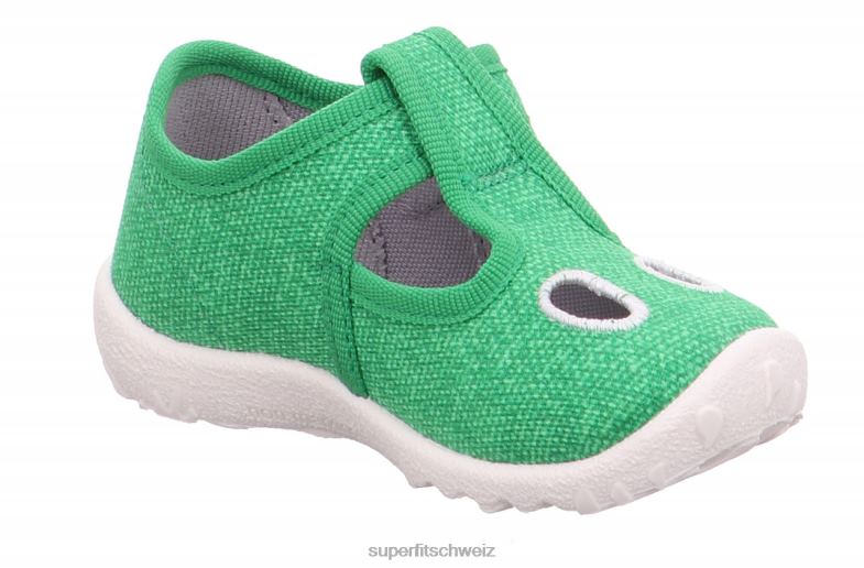 Babys Hausschuhe 44B2D16 Superfit spotty - Slipper mit Klettverschluss Grün Weiß