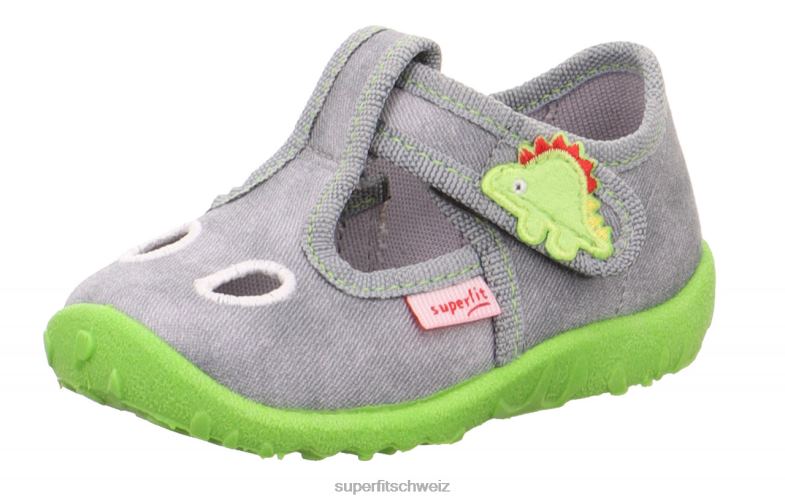Babys Hausschuhe 44B2D1 Superfit spotty - Slipper mit Klettverschluss grau