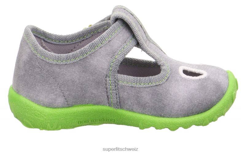 Babys Hausschuhe 44B2D1 Superfit spotty - Slipper mit Klettverschluss grau