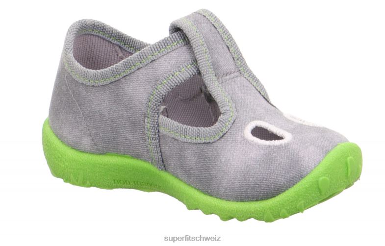 Babys Hausschuhe 44B2D1 Superfit spotty - Slipper mit Klettverschluss grau