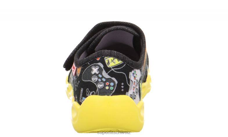 Babys Hausschuhe 44B2D26 Superfit bubble - Slipper mit Klettverschluss schwarz/mehrfarbig