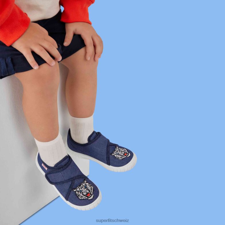 Babys Hausschuhe 44B2D31 Superfit bill - Slipper mit Klettverschluss Blau