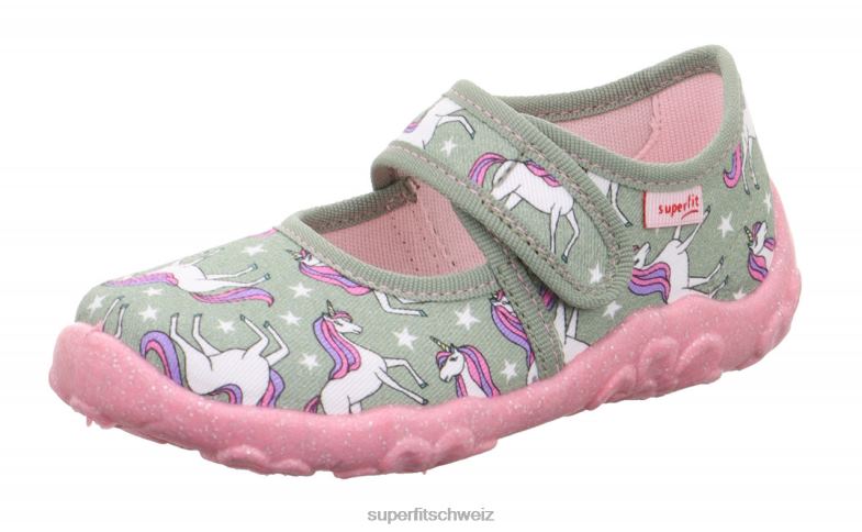 Babys Hausschuhe 44B2D36 Superfit bonny - Slipper mit Klettverschluss hellgrün/mehrfarbig