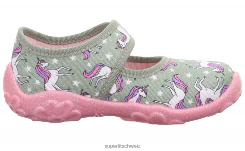 Babys Hausschuhe 44B2D36 Superfit bonny - Slipper mit Klettverschluss hellgrün/mehrfarbig
