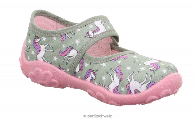Babys Hausschuhe 44B2D36 Superfit bonny - Slipper mit Klettverschluss hellgrün/mehrfarbig