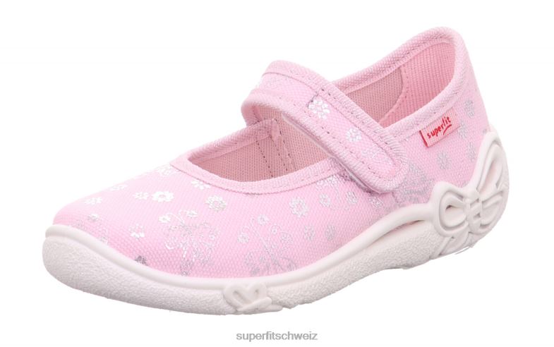 Babys Hausschuhe 44B2D37 Superfit belinda - Slipper mit Klettverschluss rosa/silber