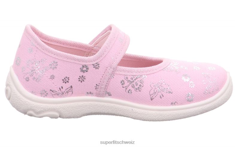 Babys Hausschuhe 44B2D37 Superfit belinda - Slipper mit Klettverschluss rosa/silber