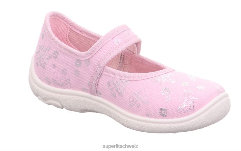 Babys Hausschuhe 44B2D37 Superfit belinda - Slipper mit Klettverschluss rosa/silber