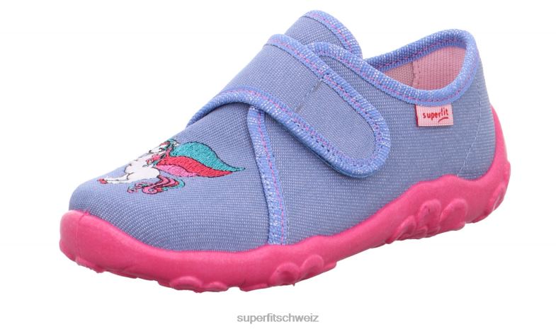 Babys Hausschuhe 44B2D38 Superfit bonny - Slipper mit Klettverschluss Blau Rosa