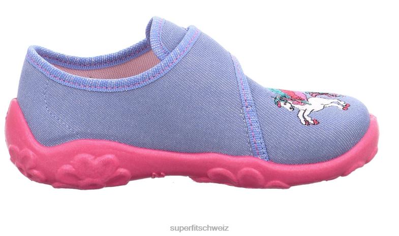 Babys Hausschuhe 44B2D38 Superfit bonny - Slipper mit Klettverschluss Blau Rosa
