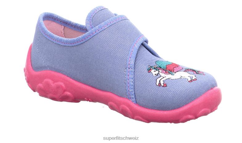Babys Hausschuhe 44B2D38 Superfit bonny - Slipper mit Klettverschluss Blau Rosa
